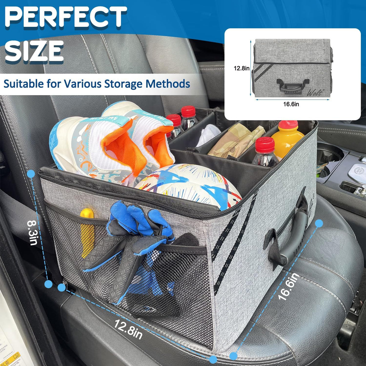 WOLT Car Trunk Organizer with Lid, Collapsible Multi Compartment SUV Organizer with Non-Slip Base Adjustable Straps