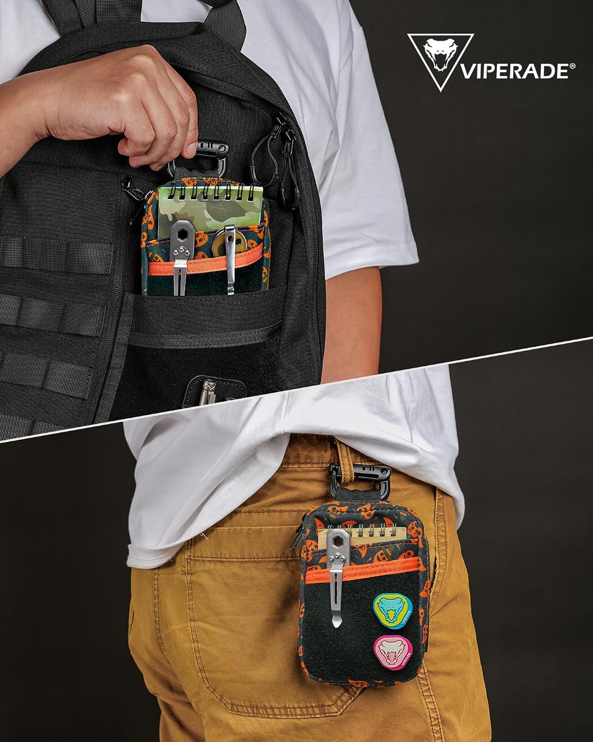 VIPERADE VE26 EDC Pouch Organizer with 11 Compartments, Small Tool Pouch with DIY Patches Area, EDC Pocket Organizer for Mutitools