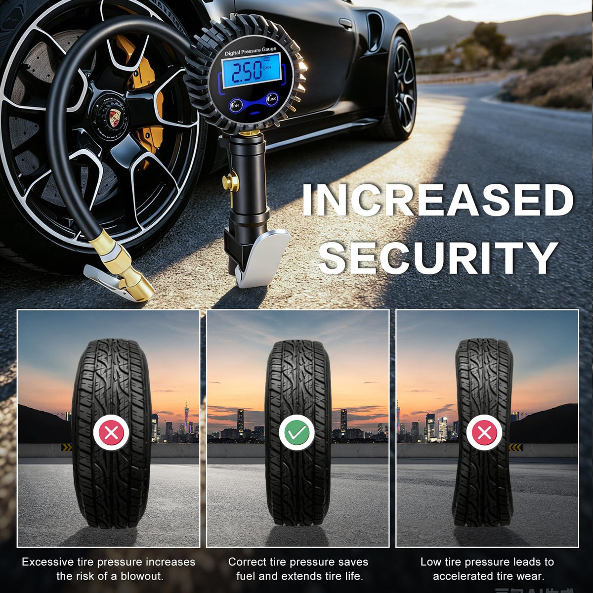 Digital Tire Pressure Gauge with Inflator 250 PSI