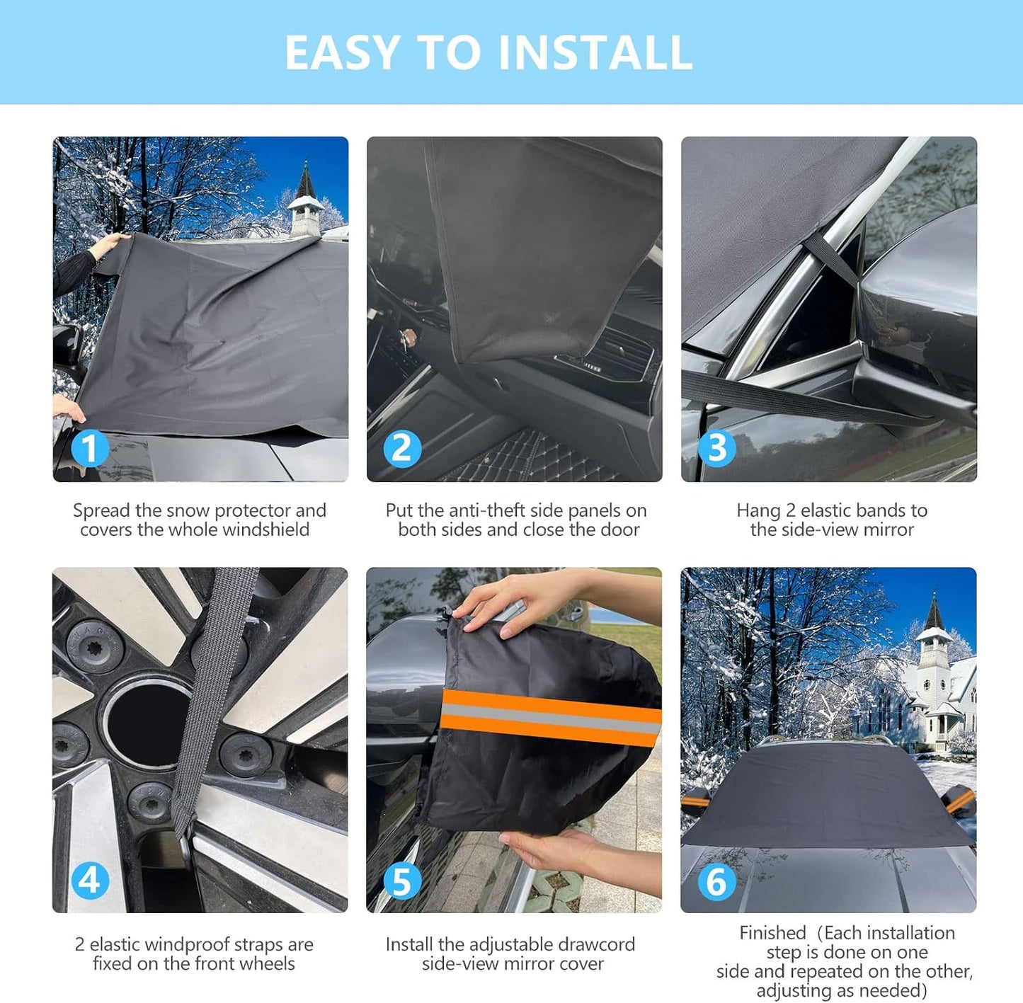 Windshield Cover for Ice and Snow, Thicken Extra Large Size Car Windshield Snow Cover with Side Mirrors Cover, Winter Windshield Covers Windproof Covers Fits Most SUVs Trucks (82.8"x 47")