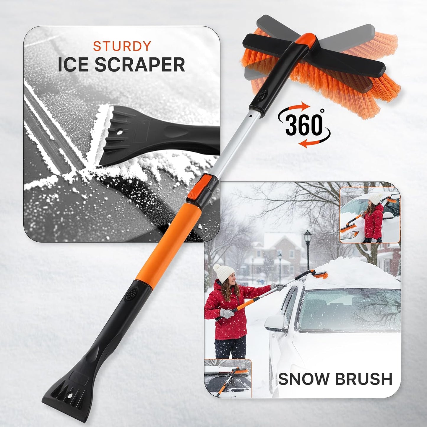 Utopia Home 31" to 37” Extendable Snow Brush for Car and Ice Scrapers for Car Windshield, 360° Rotation Brush Head Snow Broom for Truck and SUVs with Ergonomic Foam Grip