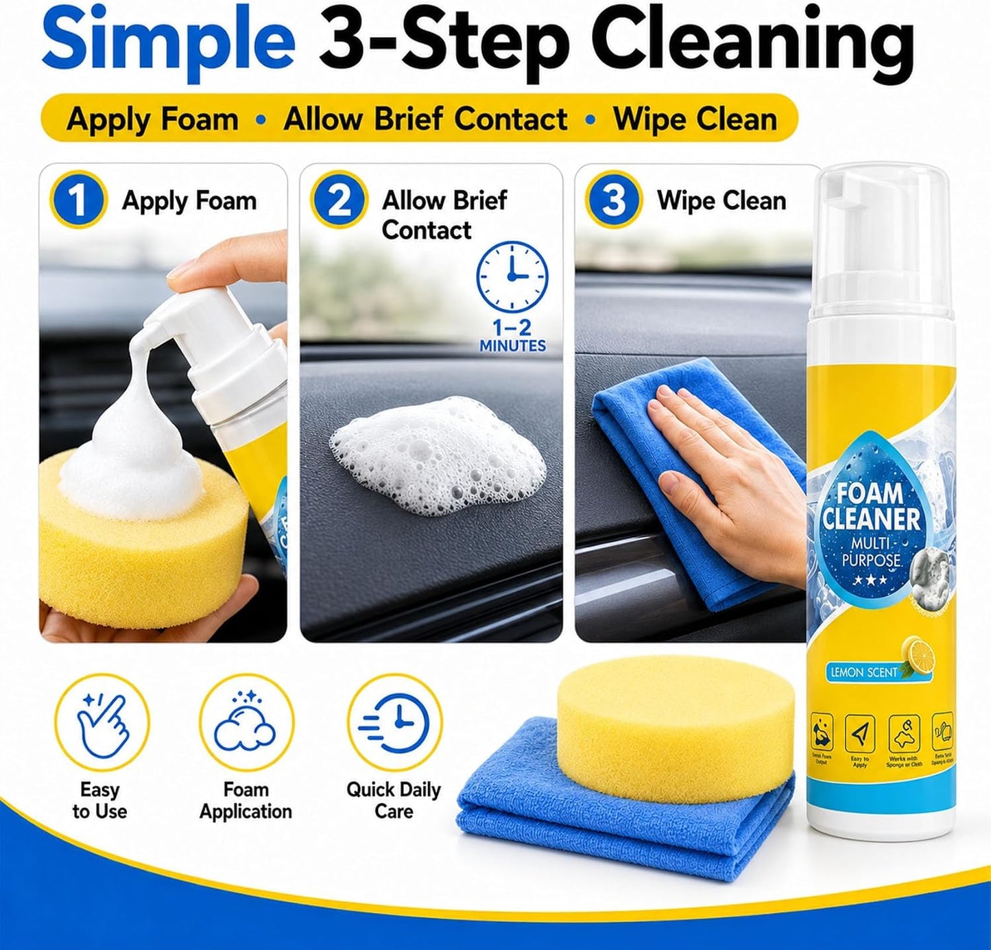 Lanenow Foam Cleaner All Purpose, Deep Cleaning Foam Cleaner for Car Interior, Dashboard, Seats, Kitchen, Bathroom Tile and Home Surfaces (1pcs)