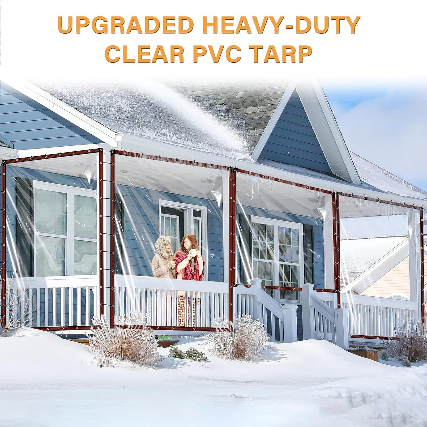 6.6X20FT Clear Waterproof Tarps (Increase Grommets, 33FT Windproof Rope Ties) Heavy Duty Poly Tarpaulin Outdoor Rainproof Covering, Clear Plastic Vinyl Tarp for Patio Covering Henhouse Porch Canopy