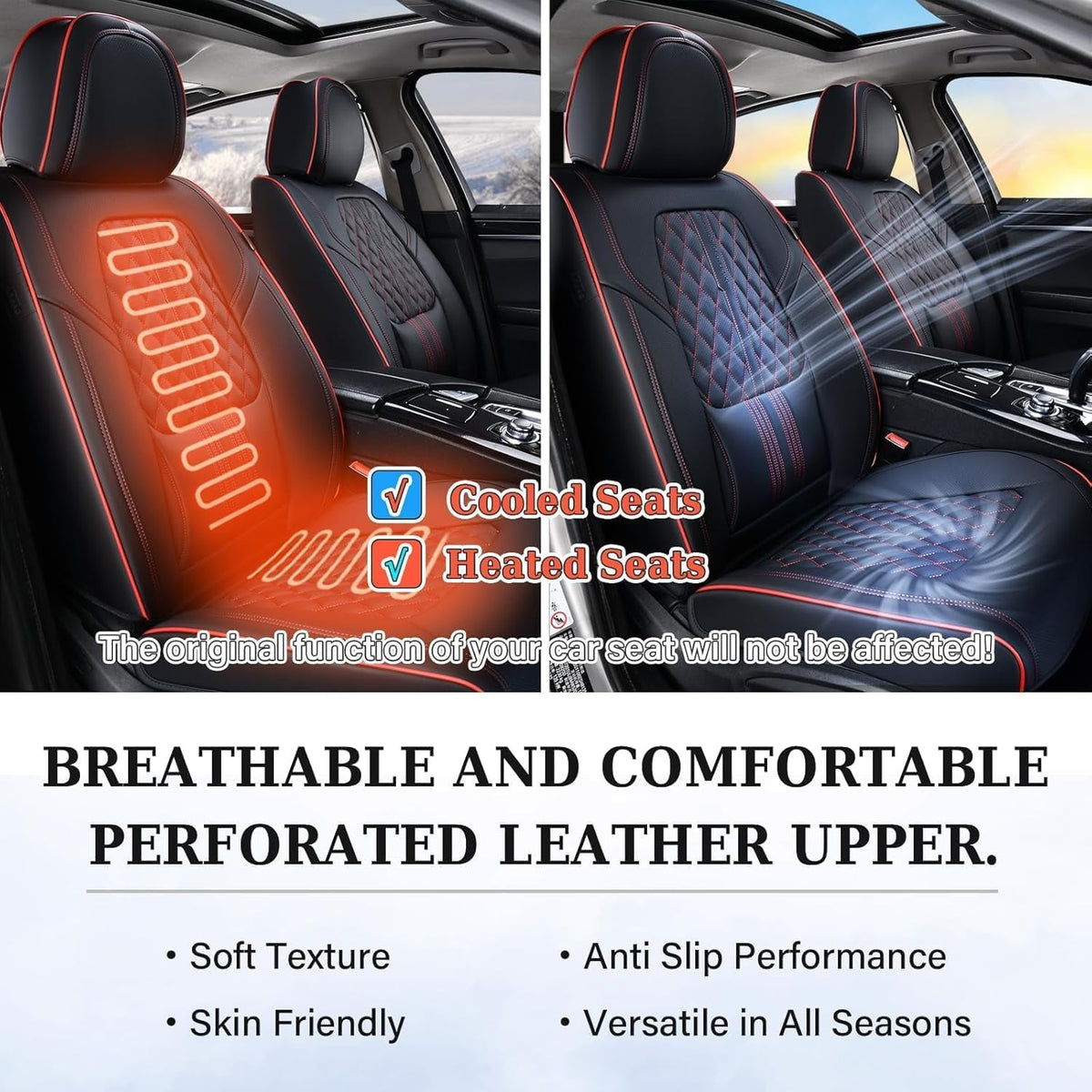 Coverado Nappa Leather Car Seat Covers Front Set, Luxury Waterproof Seat Protectors, Airbag Compatible Anti‑Slip Auto Seat Covers, Universal Fit for Most Cars SUVs Trucks Pickup Vehicles