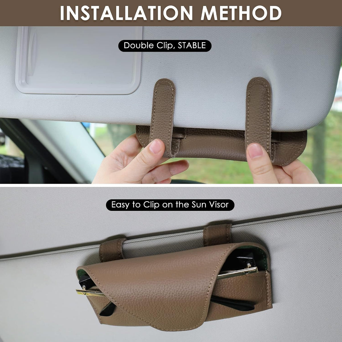 Magnetic Sunglass Holder for Car Visor, Leather Car Glasses Holder
