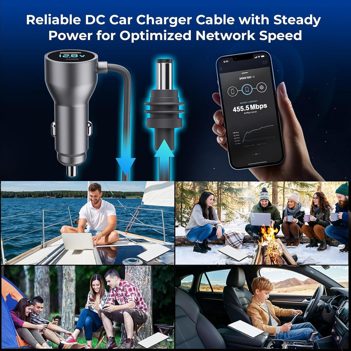 Starlink Mini Car Charger,Starlink Mini Car Adapter, 3-in-1 DC Power Cable with 12V-48V Cigarette Lighter Adapter,PD 30W + USB-A 30W + DC 72W Car Power Supply for Trucks, RVs, Boats(16.5Ft)