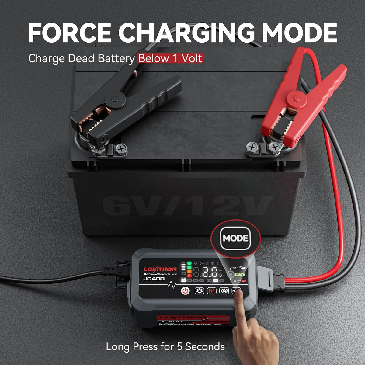 LOKITHOR JC400 2A/1A/750mA 6/12V Car Battery Charger & 2500A Jump Starter