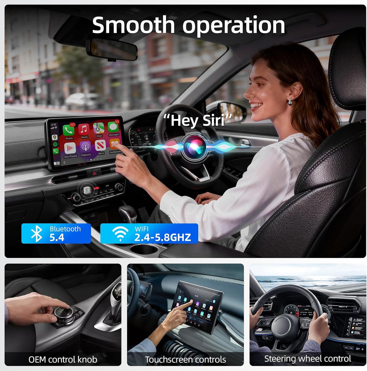 Wireless Apple CarPlay Adapter, 5.8G Quad-Core Chip No Latency, Aerospace Silicone Cooling, Zn-Alloy & Diamond Panel, Plug & Play Wired to Wireless CarPlay Adapter