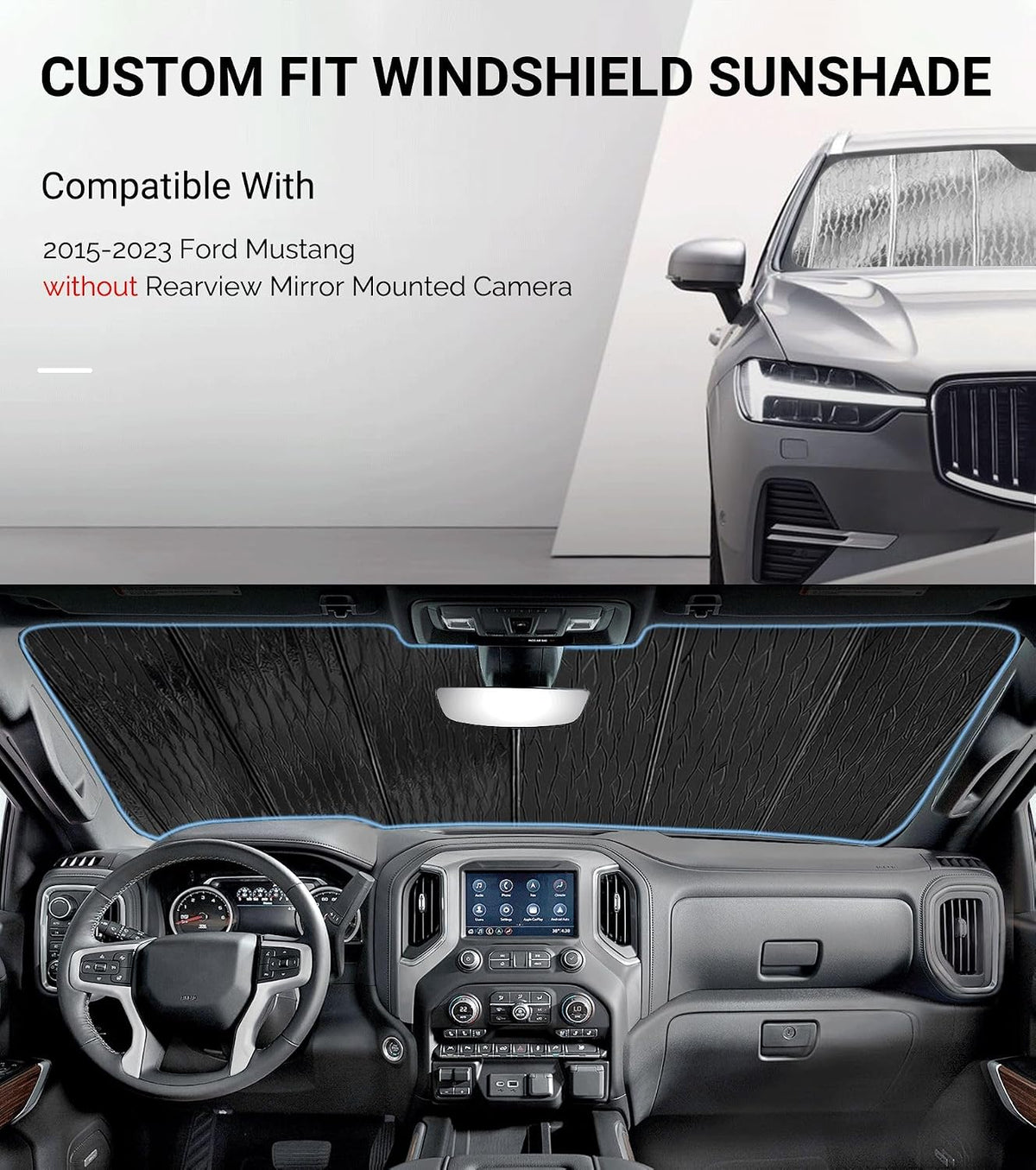 Pigenius Windshield Sun Shade for Ford Mustang 2015-2023 Without Rearview Mirror Mounted Camera - AstraGuard