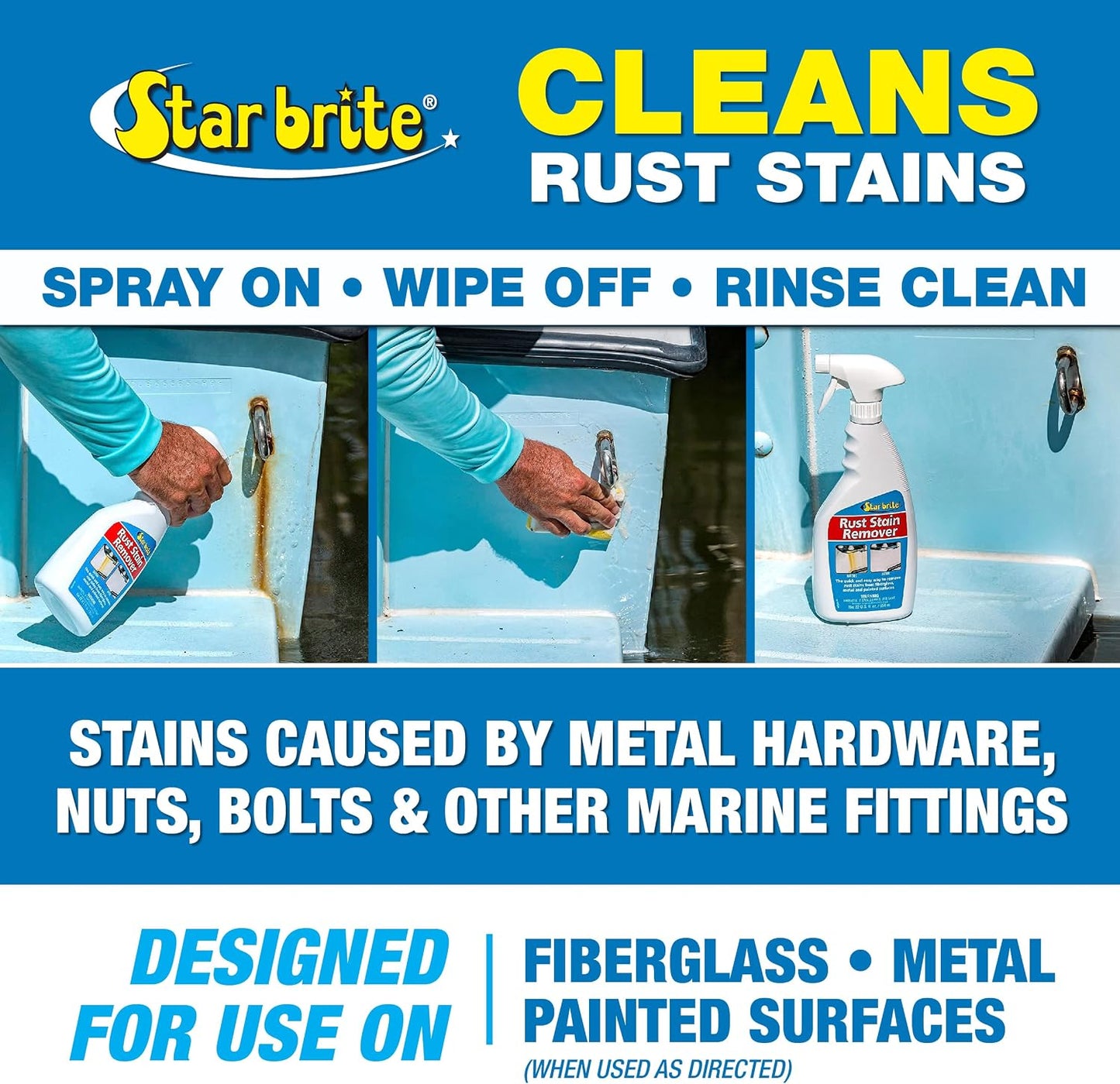 STAR BRITE Rust & Corrosion Stain Remover - Fast-Acting Spray for Fiberglass, Vinyl, Fabric, Metal & Painted Surfaces - Also Removes Sprinkler Stains 22 OZ (089222P)