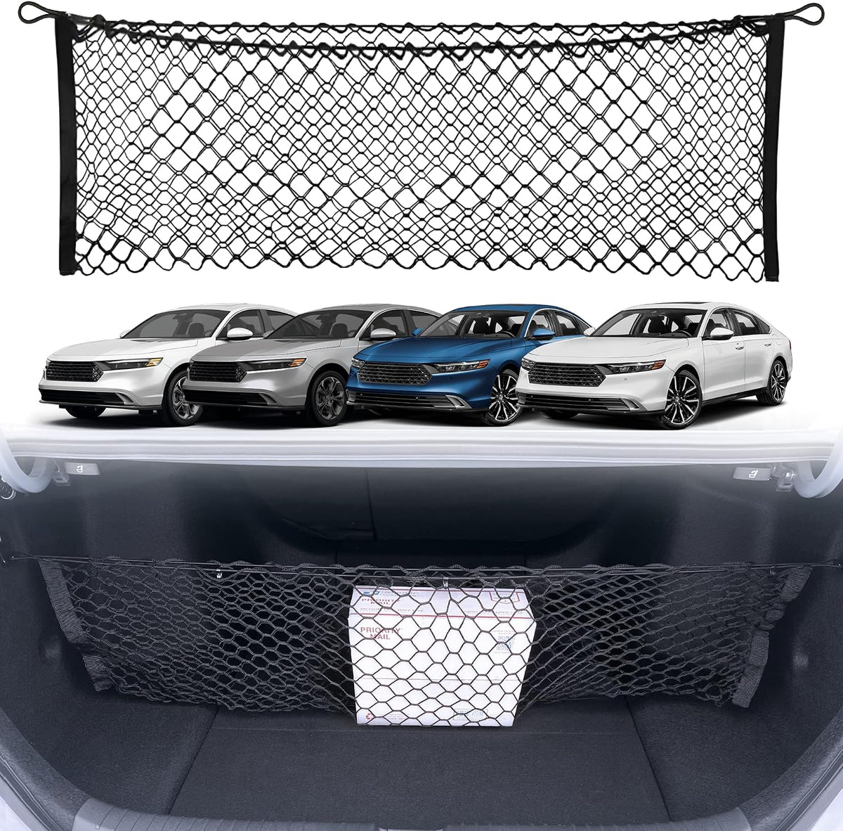 Envelope Style Automotive Elastic Trunk Mesh Cargo Net for Honda Accord 2023-2026 - Premium Trunk Organizer and Storage - Luggage Net for Sedan - Best Car Organizer for Honda Accord Hybrid