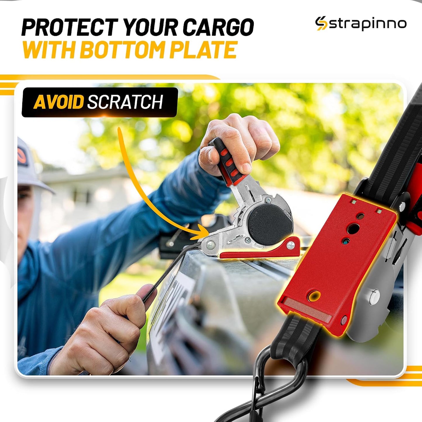 Strapinno Retractable Ratchet Straps (4-Pack), 1 in x 10 ft, 1,500LBS Break Strength, Most Durable Straps and Core, Auto Self Retracting Tie Downs for Truck, Moving, Motorcycle, Bike, Jetski, Kayak