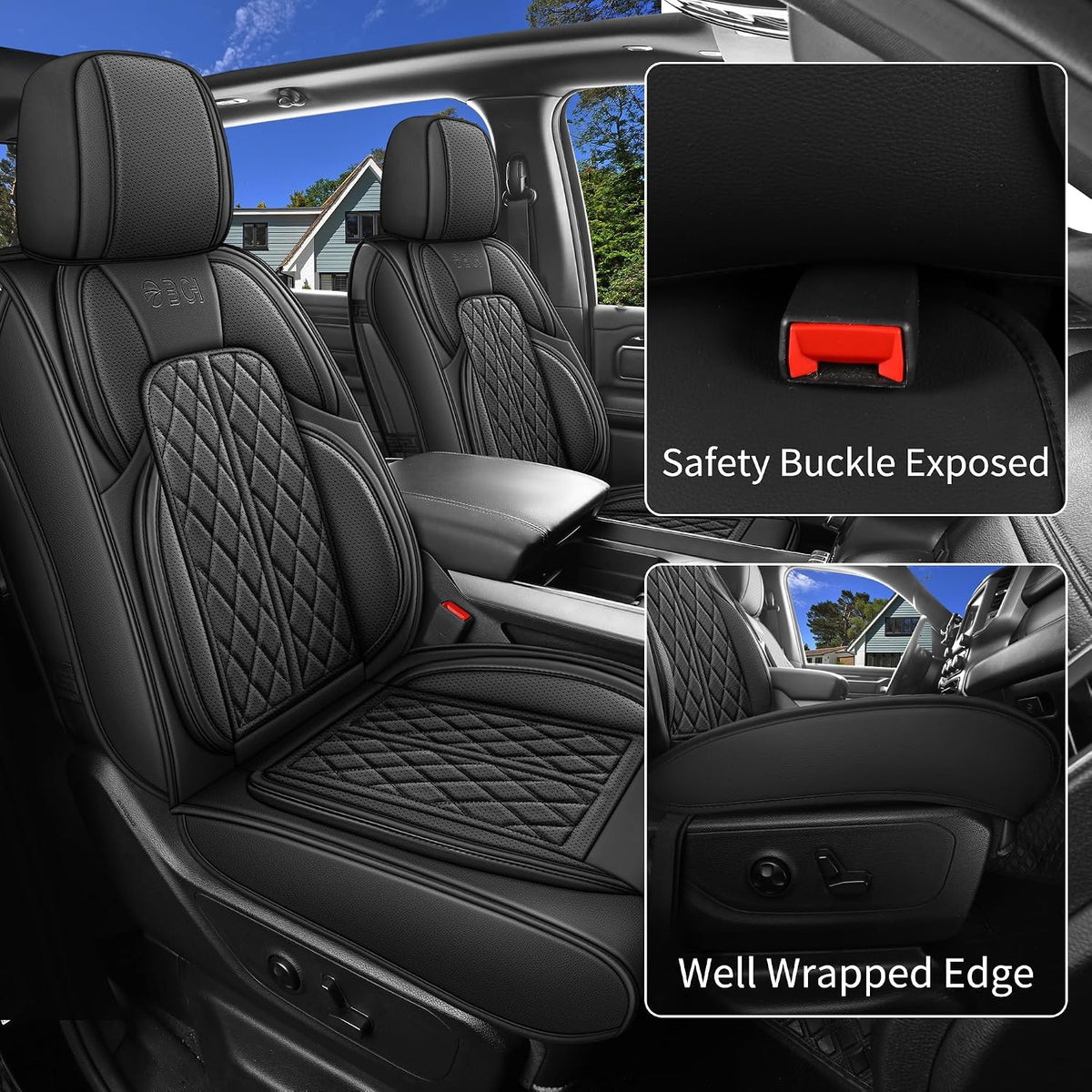 Car Seat Cover Custom Fit for Dodge Ram 1500 2500 3500 2002-2026 Faux Leather Seat Cover Set Compatible with Crew Quad Regular Cab Pickup Truck Cushions (Black, Front Seat)