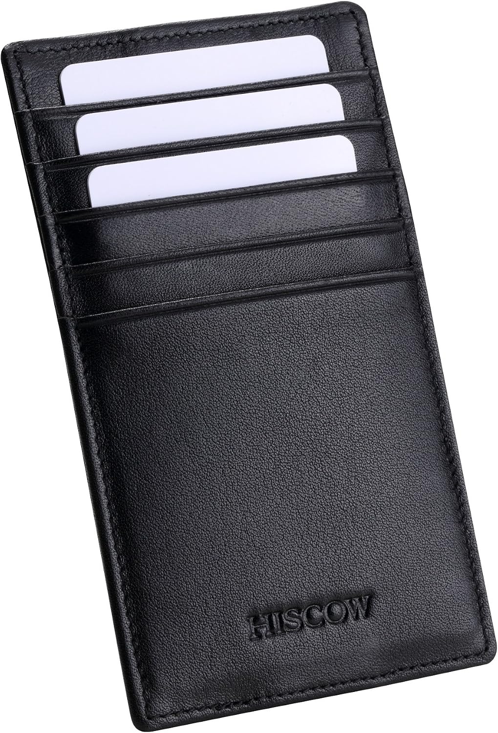 HISCOW Car Sun Visor Card Holder with Elastic Band Fastener - Italian Calfskin (Black)
