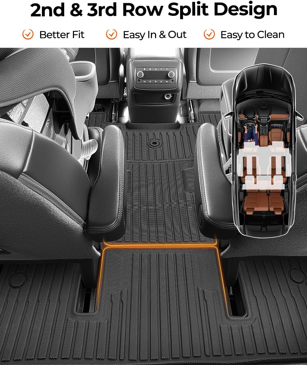 Car Floor Mats for Traverse Enclave: 2009-2017(Only with 2nd Row Bucket Seats) Cargo Trunk Liner, All Weather Rubber Accessories Tapetes Para Custom Fit for Chevy Traverse for Buick Enclave SUV Carpet