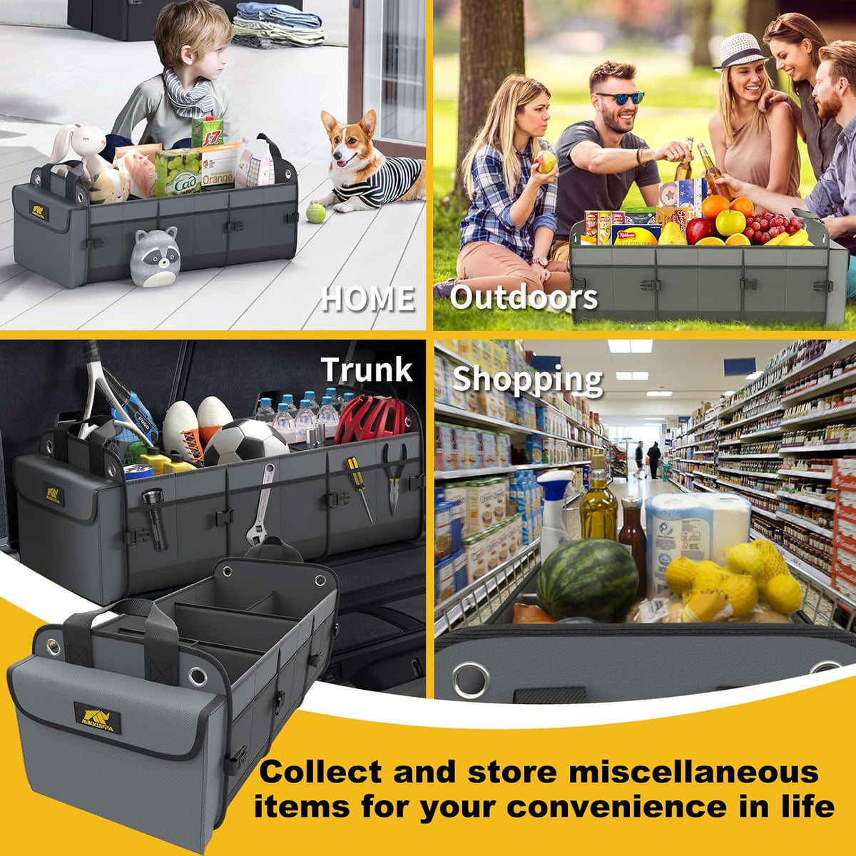 MIKKUPPA Car Trunk Organizer with Cooler, 100L, Premium Material, Gray | Collapsible Heavy Duty Large Car Organizer, Sturdy Trunk Storage for SUV with Adjustable Straps and Non Slip Bottom