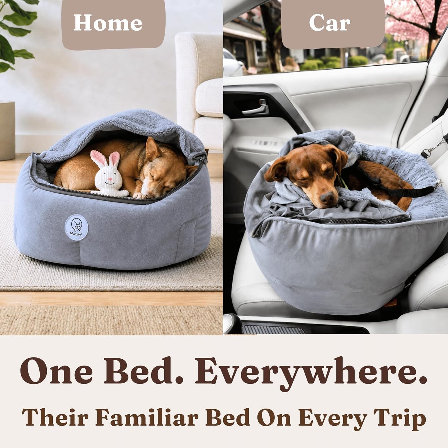 Orthopedic Dog Car Seat for Small Dogs up to 25lbs | Original Calming Burrow Nest, Car Anxiety Relief, 6" Memory Foam Booster & Travel Bed, 5 Point Safety,All Season