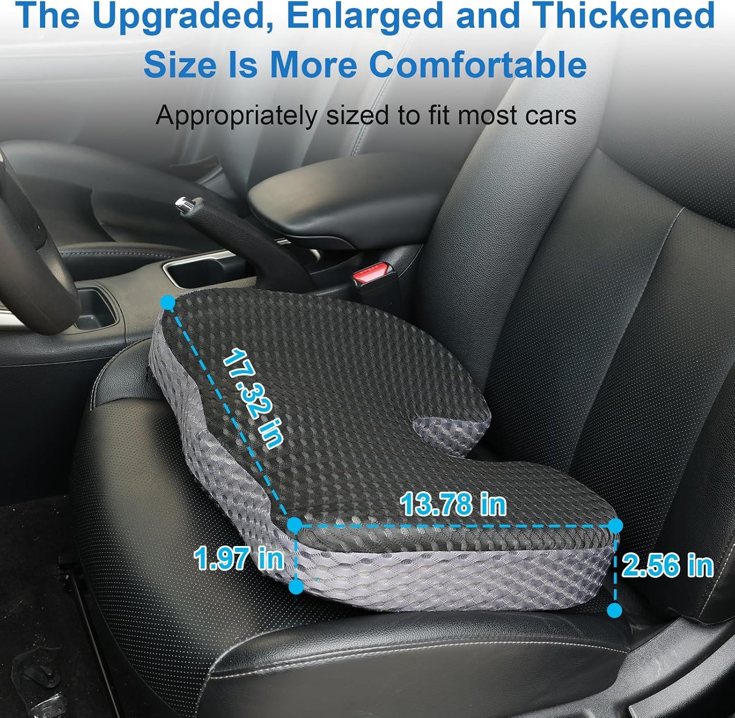 Car Seat Cushion for Driving Comfort &amp; Support - Premium Memory Foam Seat Pad with Breathable Washable Cover, Non-Slip Bottom, Road Trip Essentials for Car Seats