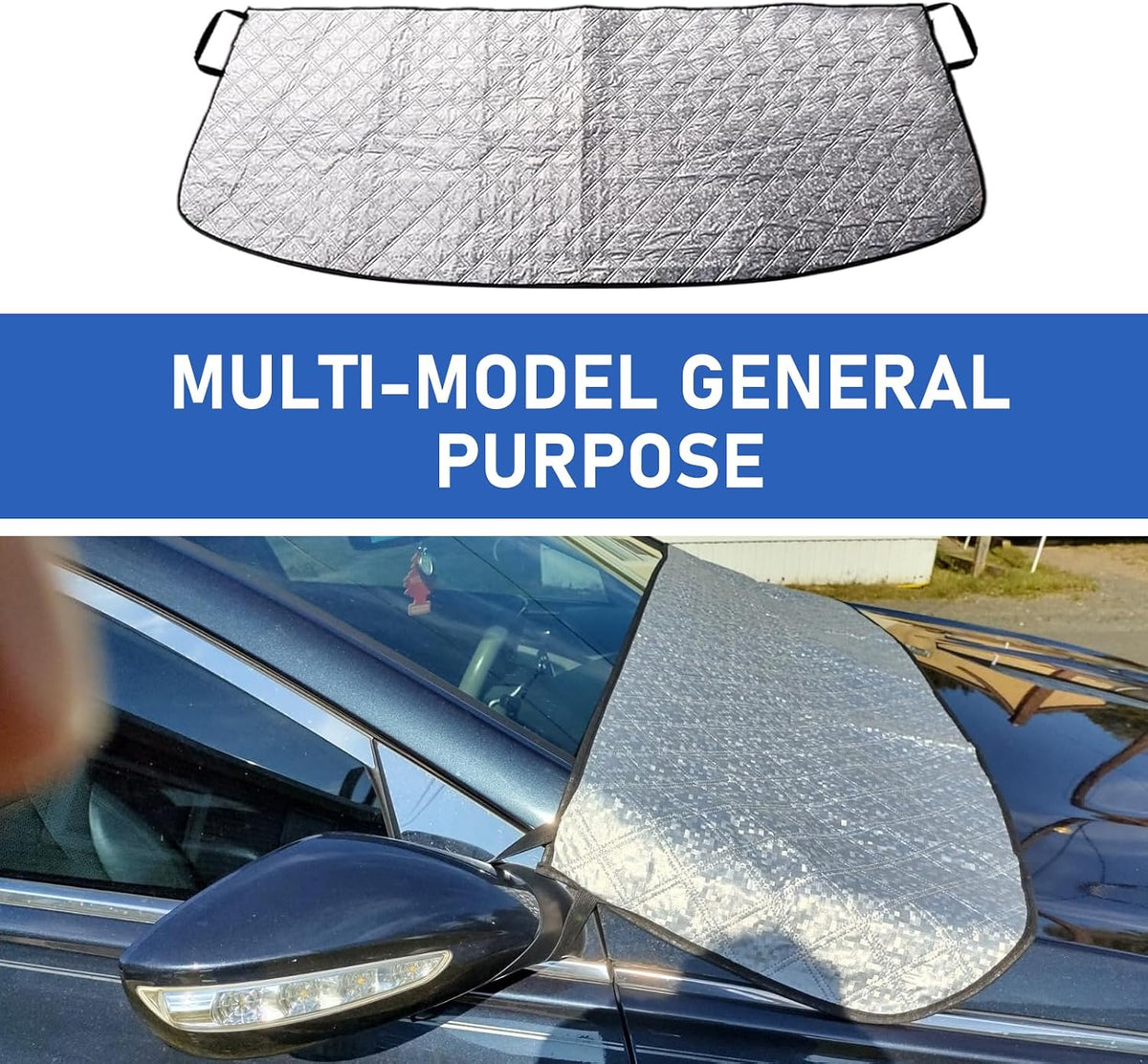 Car Windshield Cover, Anti-aging Windshield Cover for Leaves Waste Paper Rain and Snow, Sunproof & Scratchproof Vehicle Front Wiper Slot Protective Shield, for Most Cars (Silver)