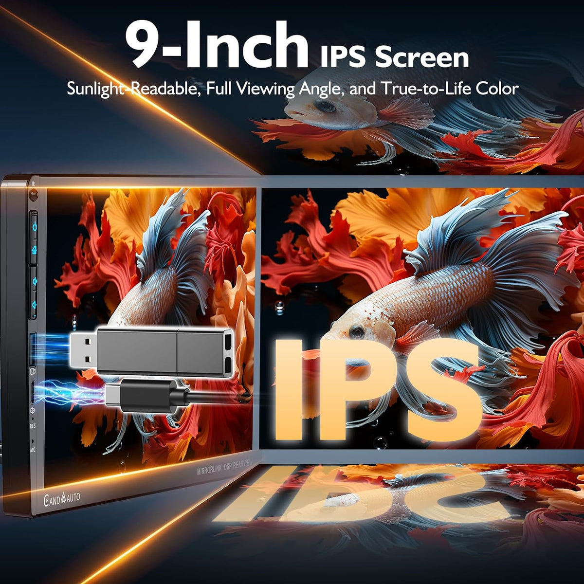9" Single DIN Car Stereo with Wireless Apple CarPlay and Android Auto,UHD Car Radio IPS Touchscreen,1080P Back Camera,Mirror Link, Voice Control, Bluetooth 5.3,GPS,AM&FM,Type-C