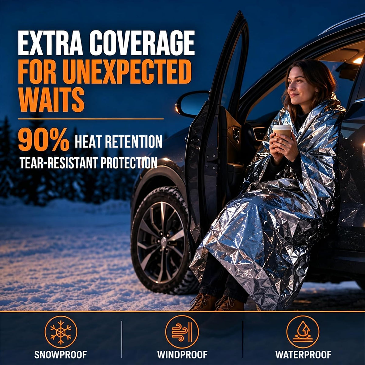 Winter Car Emergency Kit with Jumper Cables, 2-in-1 Detachable Snow Brush