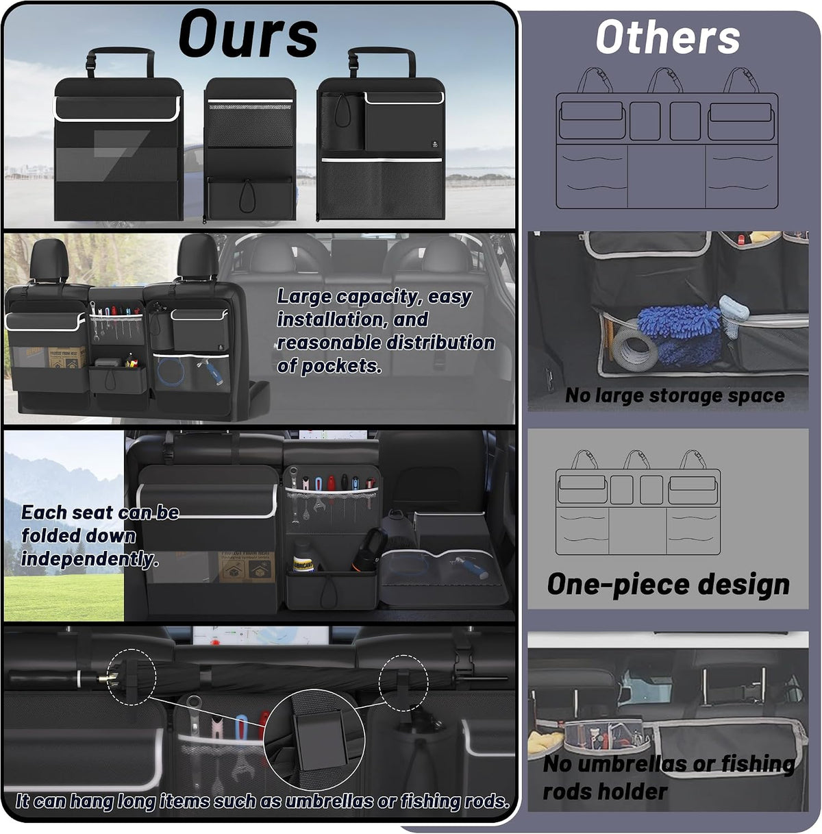 Back Seat Trunk Organizer Hanging Car Organizer Trunk Foldable Cargo Storage with 7 Large Pockets
