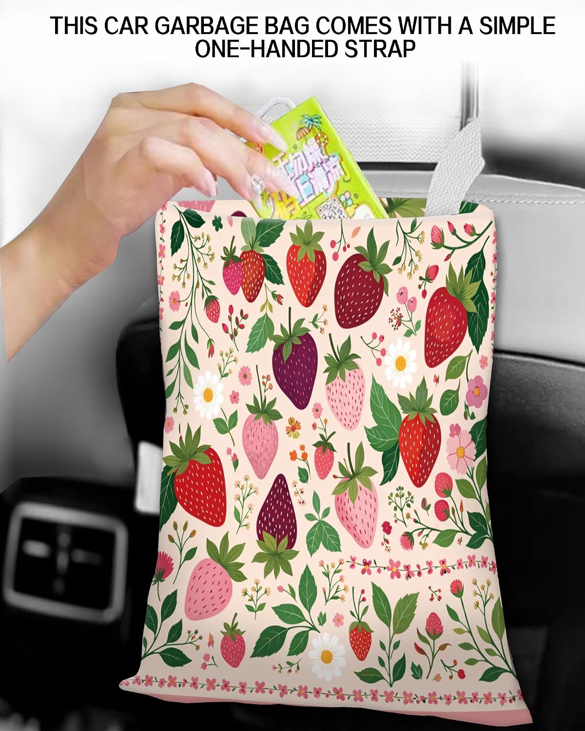 Car Trash Can, Durable Hanging Car Trash Garbage Bag, Cute Automotive Garbage Cans Organizer, Cute Strawberry Leaf