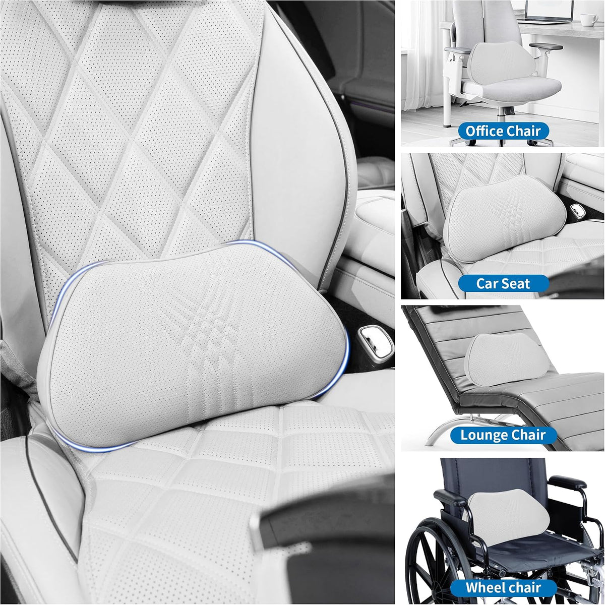 Lumbar Support Pillow for Car Seat, Office Chair, Off-White, 1PC