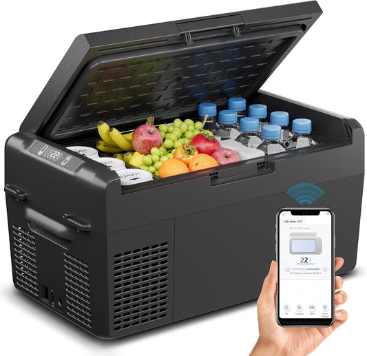 Feelfunn 12 Volt Refrigerator - 21QT(20L) Portable Freezer, Electric Cooler for Car Truck RV Van Camping & Road Trip, Fast Cooling Fridge with 12/24V DC & 110-240V AC for Vehicle & Home Use,-4℉~68℉