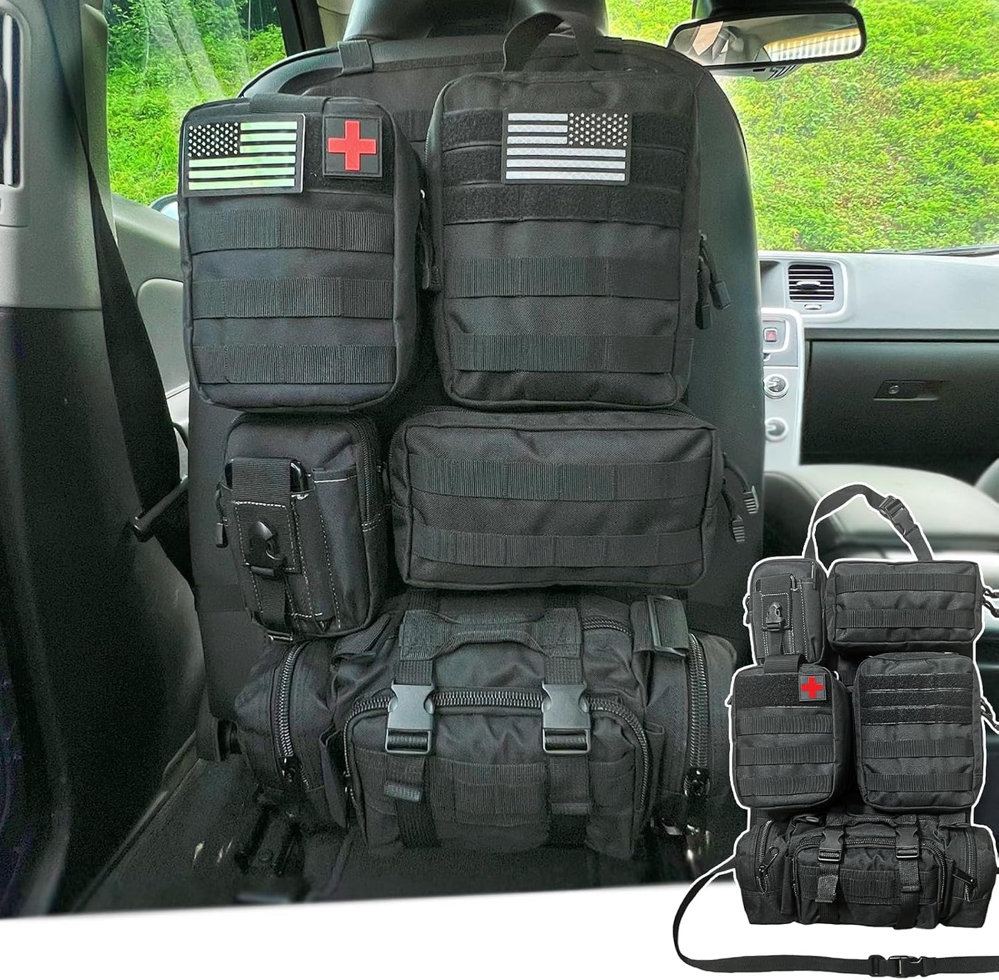 7 PACK Tactical Car Seat Back Organizer With 5 Detachable Pouches Upgrade Tactical Molle Vehicle Panel Organizer Universal fits for Most of Car Truck Ford Jeep Vehicle