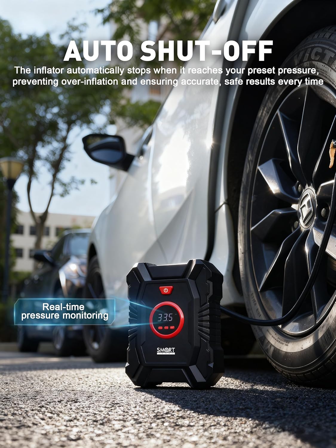 Portable Tire Inflator for Car, 12V Air Compressor, Max 100 PSI