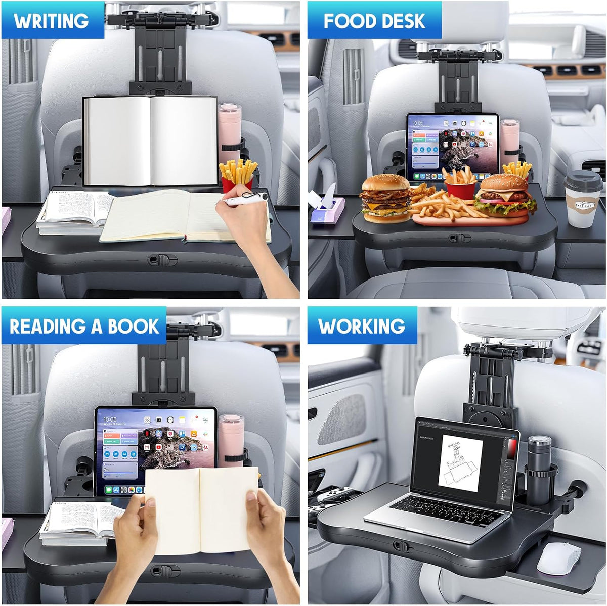 Tallew Car Backseat Tray Foldable, Laptop Desk Cup Holder for Travel