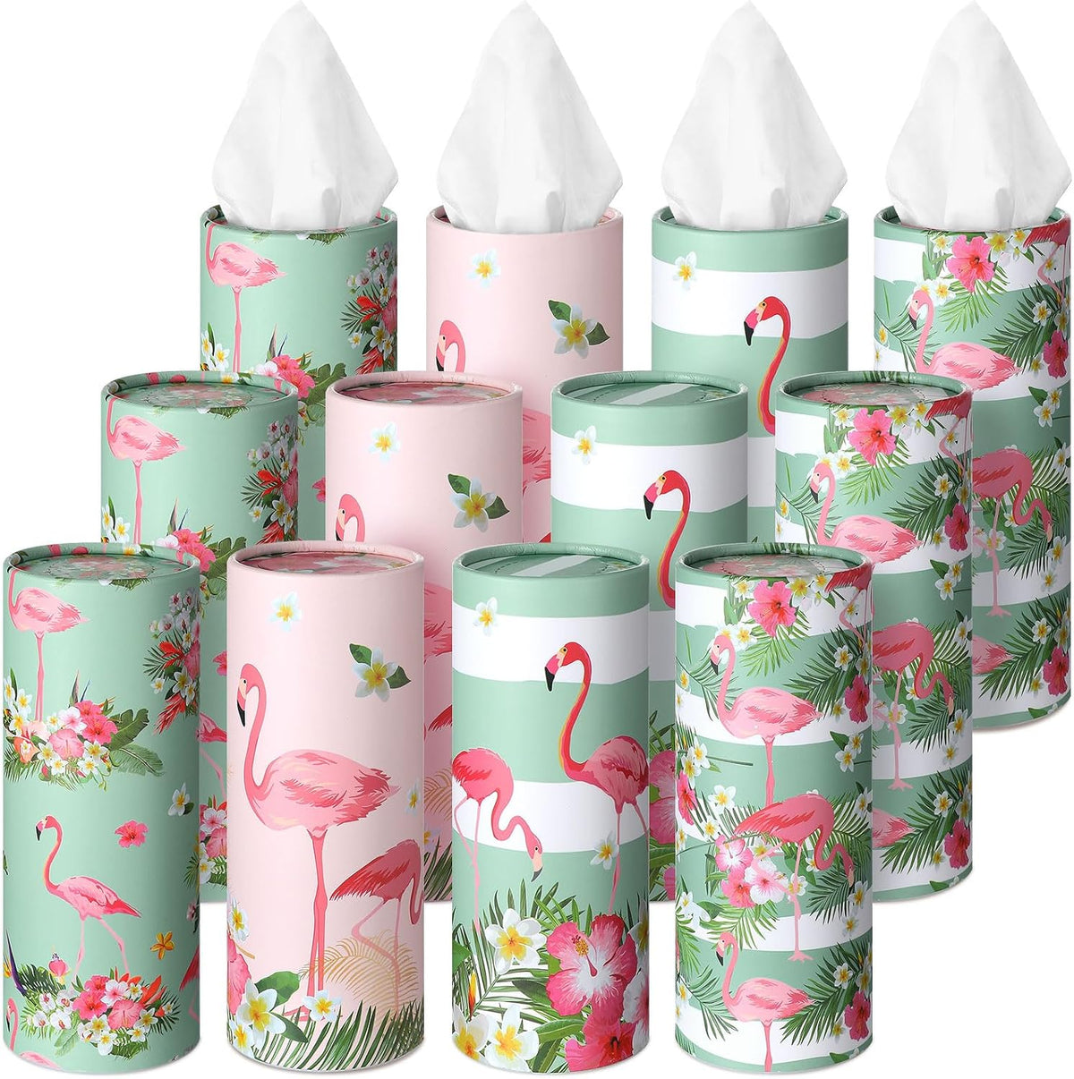 Fourluoo 12 Pack Flamingo Tissue Cylinder Holder Bulk with 3 Ply Facial Tissues Flower Flamingo Round Napkin Holders Cylinder Colorful Travel Paper Tubes Bulk Napkin for Summer Travel Bathroom Decor