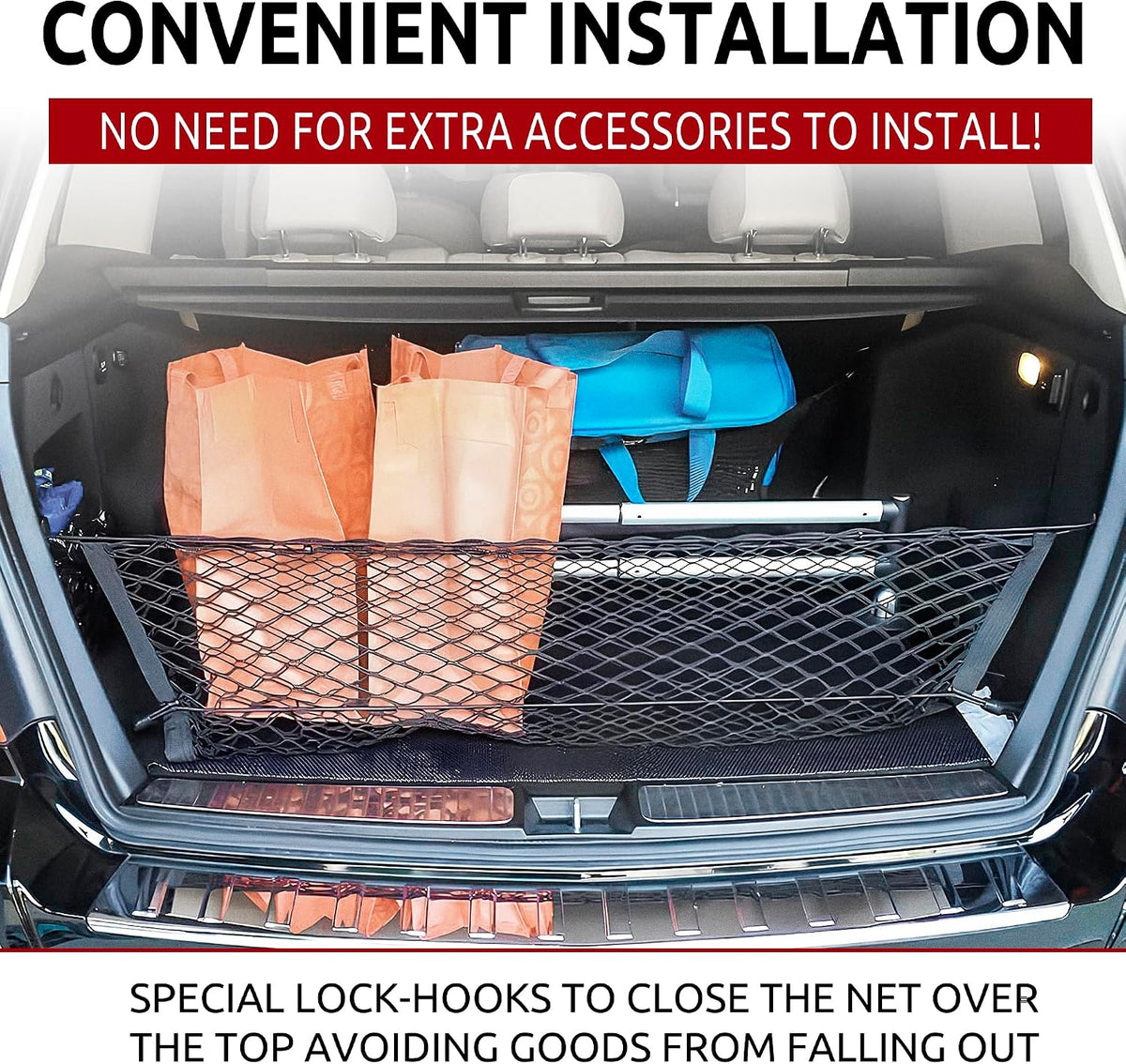 Envelope Style Trunk Mesh Cargo Net for Mercedes Benz GLK250 GLK300 GLK350 2009-2015 - Premium Trunk Organizer and Storage - Luggage Net for Crossover - Best Car Organizer for Mercedes Benz GLK