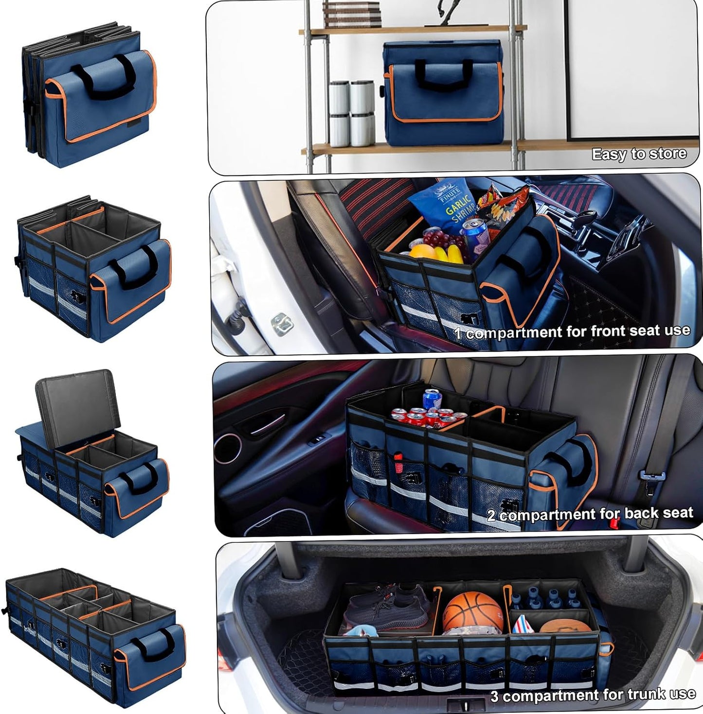GDNasist Car Trunk Organizer and Storage with Removable Leakproof Cooler Bag, 6 Removable Dividers for Custom Space, Collapsible Trunk Storage with Non Slip Bottom, Foldable Cover for SUV, Jeep, MPVs