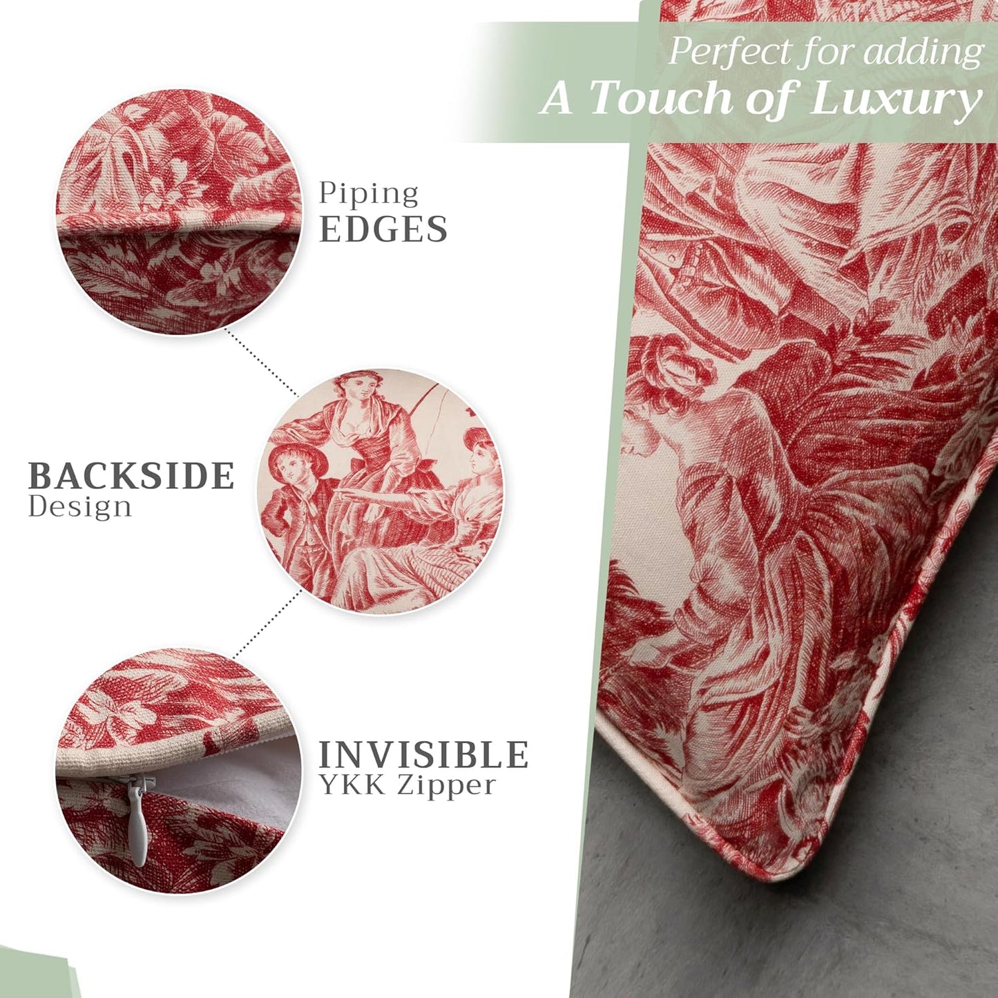Maison d' Hermine Throw Pillow Covers 100% Cotton (20" x 20" - Pack of 1) | Square Toile Decorative Pillow Covers with Invisible Zipper for Living Room Couch Sofas - The Miller - Red