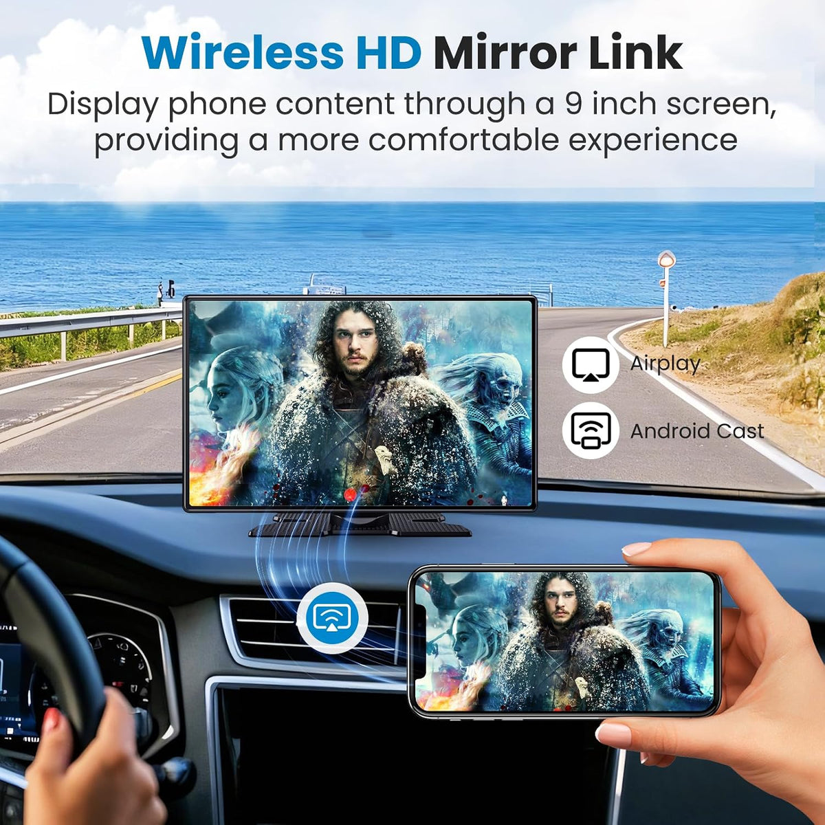Portable Apple Carplay Screen for Car, 11.3" Extra Large Wireless Car Play & Android Auto Screen for Car, Car Stereo with 4K Dash Cam, App View, Backup Camera,GPS,Mirror Link,FM, Voice Control