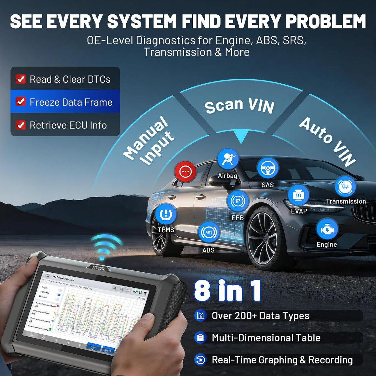 XTOOL D7W OBD2 Scanner Diagnostic Tool Wireless Bidirectional Scan Tool