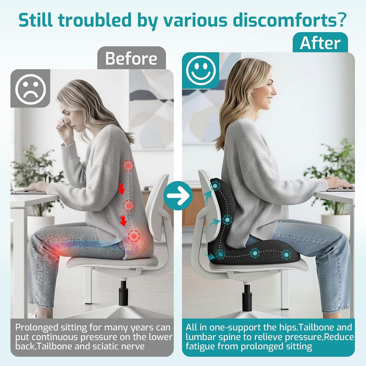 Ergonomic Seat Cushion & Lumbar Support Pillow for Office,Car