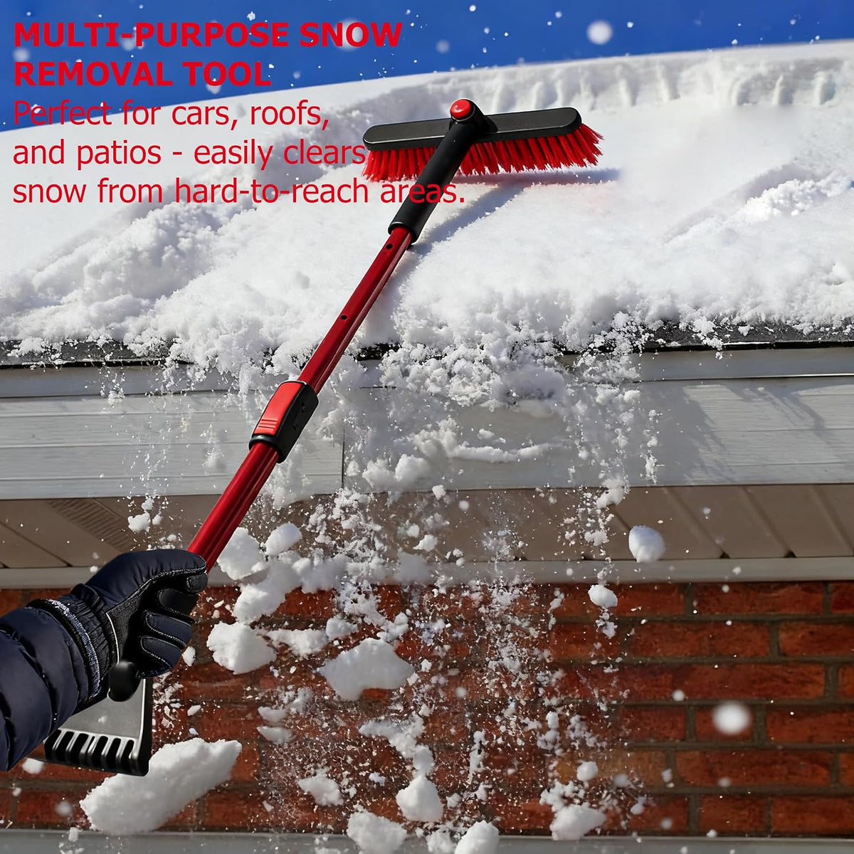 Gardenised 30-40" Extendable Aluminum Snow Brush & Ice Scraper 2-in-1 Winter Car Tool with Scratch-Free Bristles for Car SUV & Trucks, Red