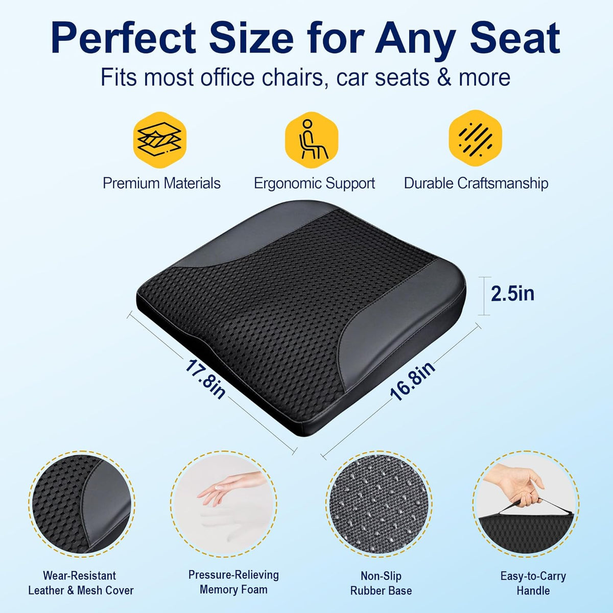 kingphenix Memory Foam Car Seat Cushion for Driving Comfort and Office Use