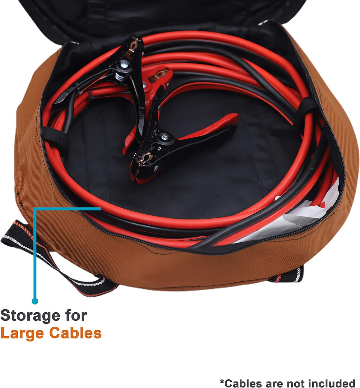Jumper Cable Bag, Round Organizer 6 Pocket, 15x15x4 in, Waterproof Tan