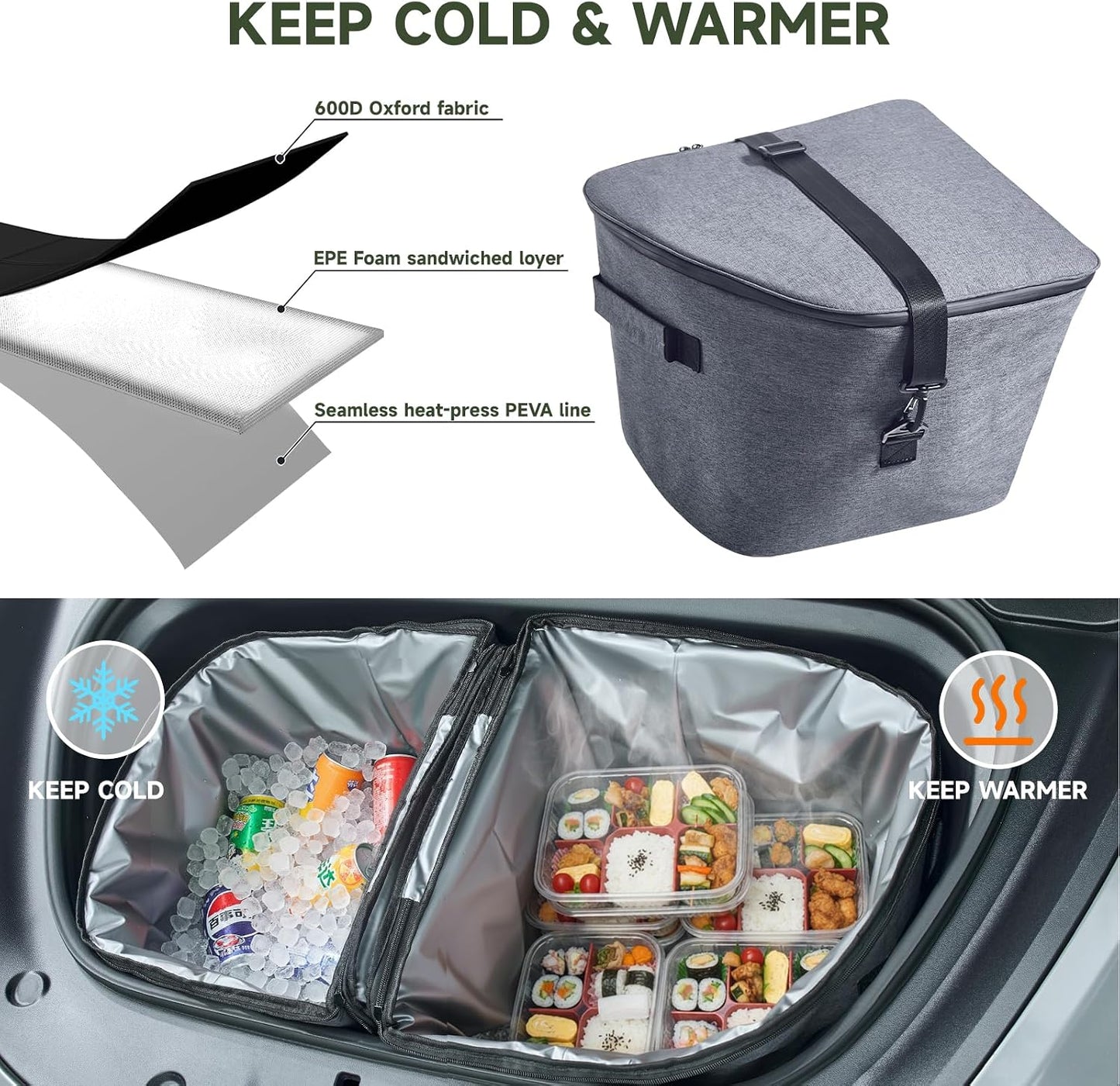 Tesla Model Y Frunk Cooler Organizer, Insulation Cooler Bag Front Trunk Storage Organizers for Tesla Model Y 2026 2025 2024 2023 2022 2021 2020 Camping Accessories