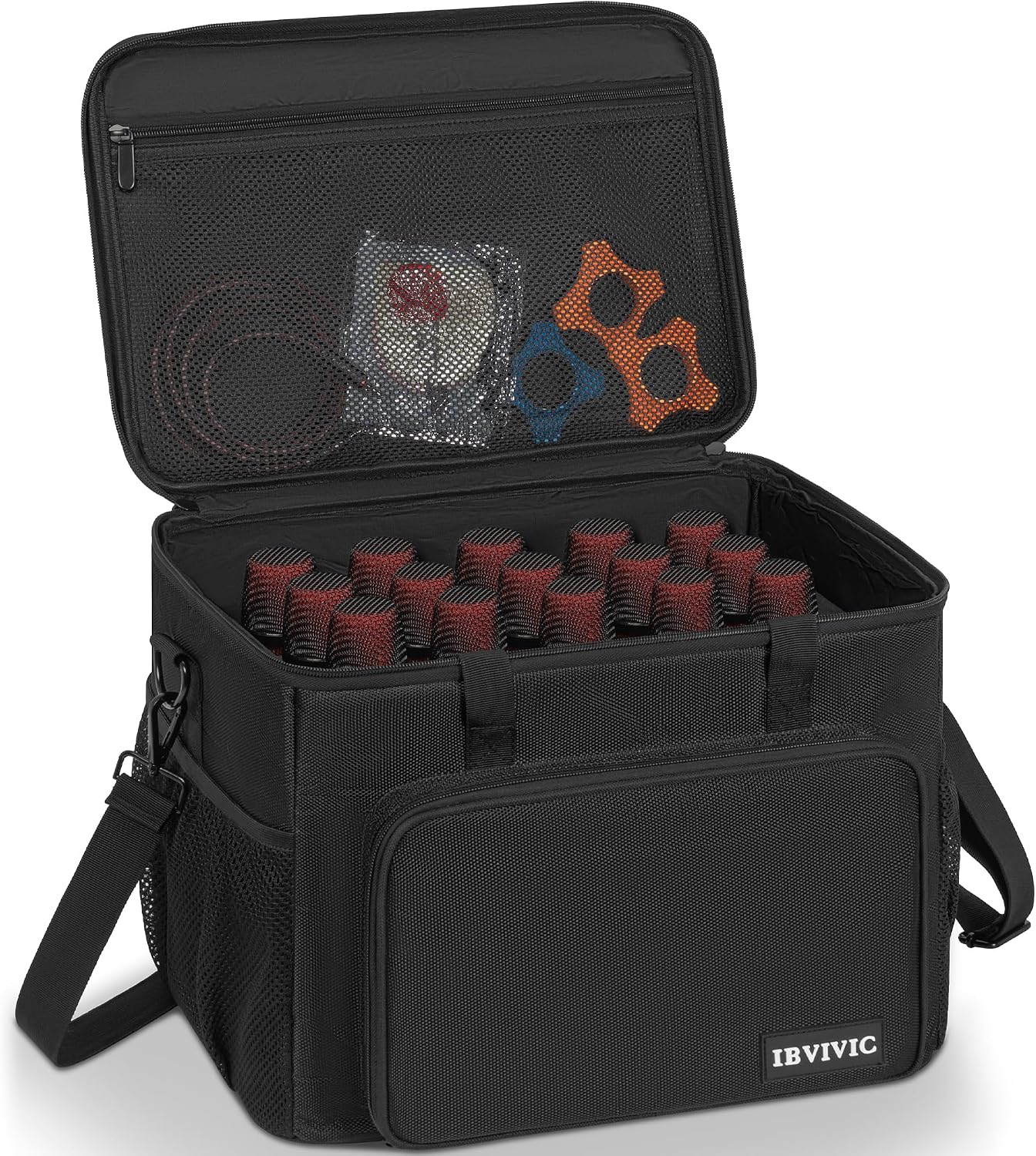 IBIVIVIC 15 Slots Wireless System Microphone Mics Bag with Foam Mic Storage Bag for Singing, Karaoke, Party Sound Equipment Carrying Case