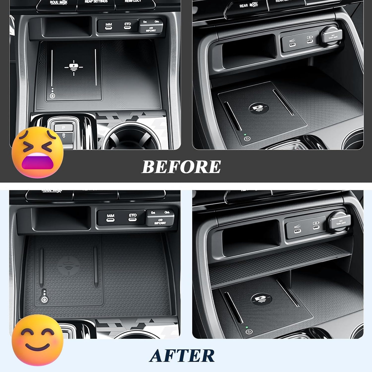 BIBIBO 2Packs for 2026 Honda Passport Console Organizer 2026 Honda Passport Center Console Organizer+Wireless Charging Mat 2026 Passport Console Insert Organizer