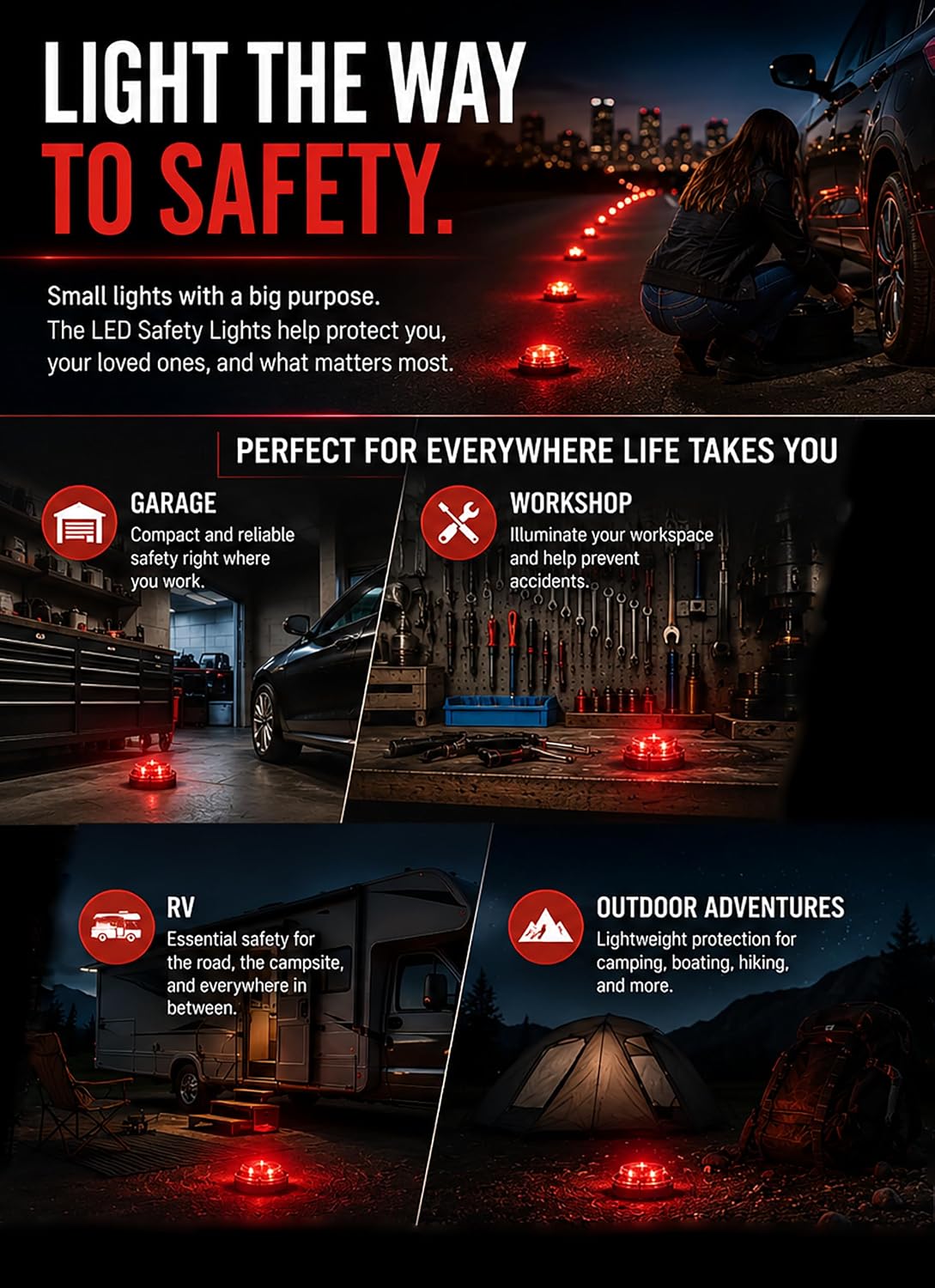 LED Emergency Road Flare Kit Set of 3