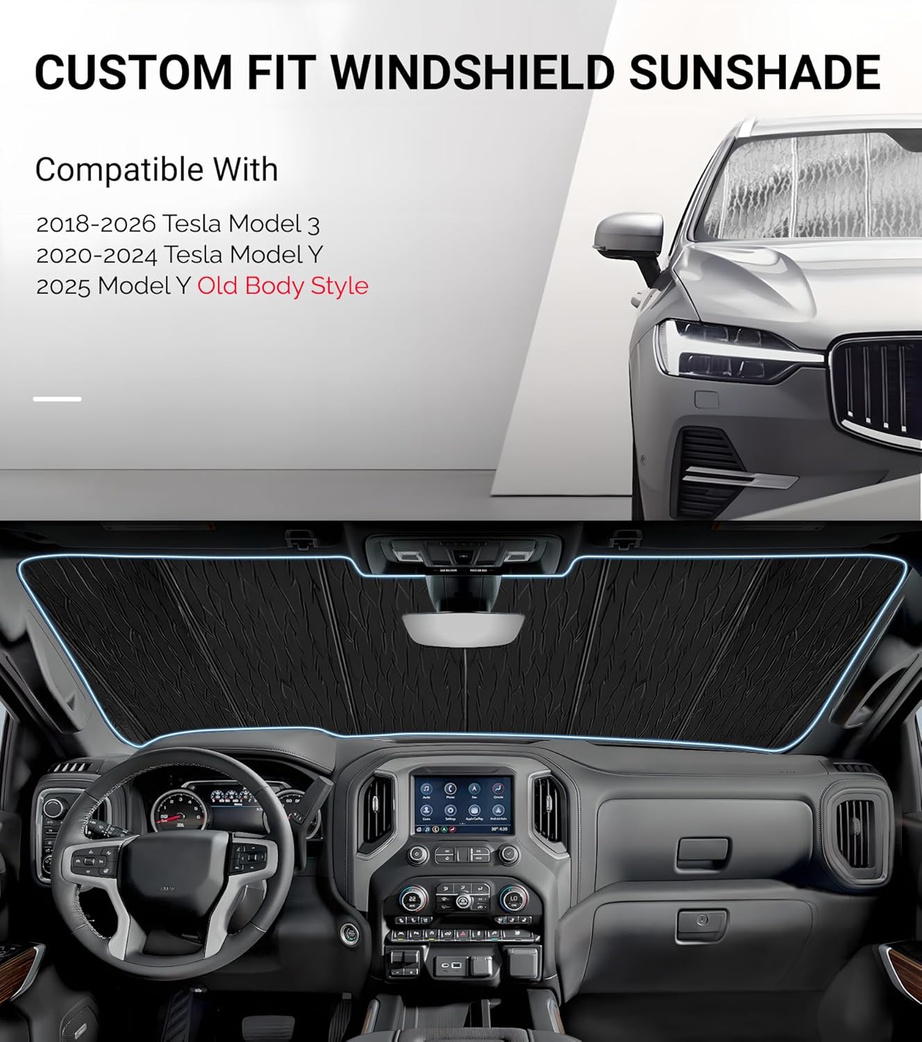 Pigenius Windshield Sunshade for Tesla Model 3 2018-2026, Model Y 2020-2025 Old Body Style, Custom Fit Front Window Shade - AstraGuard