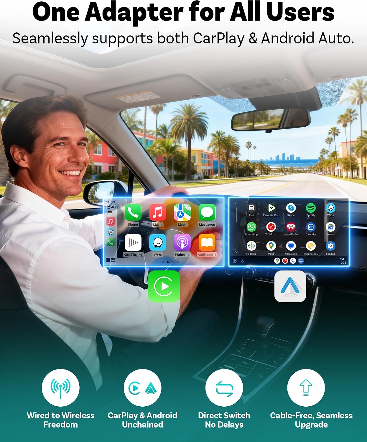 OTTOCAST Mini Pico Wireless CarPlay Adapter, No More Cables, Dual Phone Memory, One-Button Switch, Wi-Fi 6 &amp; Bluetooth 5.4