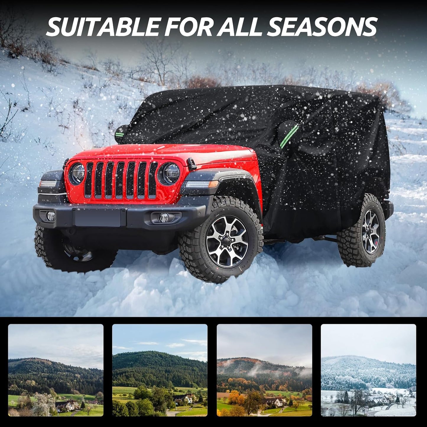 Cab Cover for Jeep Wrangler JK JL 4 Door 2007-2025 & Top Off, Jeep Wrangler Covers 4 Door Waterproof with Driver Door Zipper Windproof Straps All Weather Snow Rain UV Protection