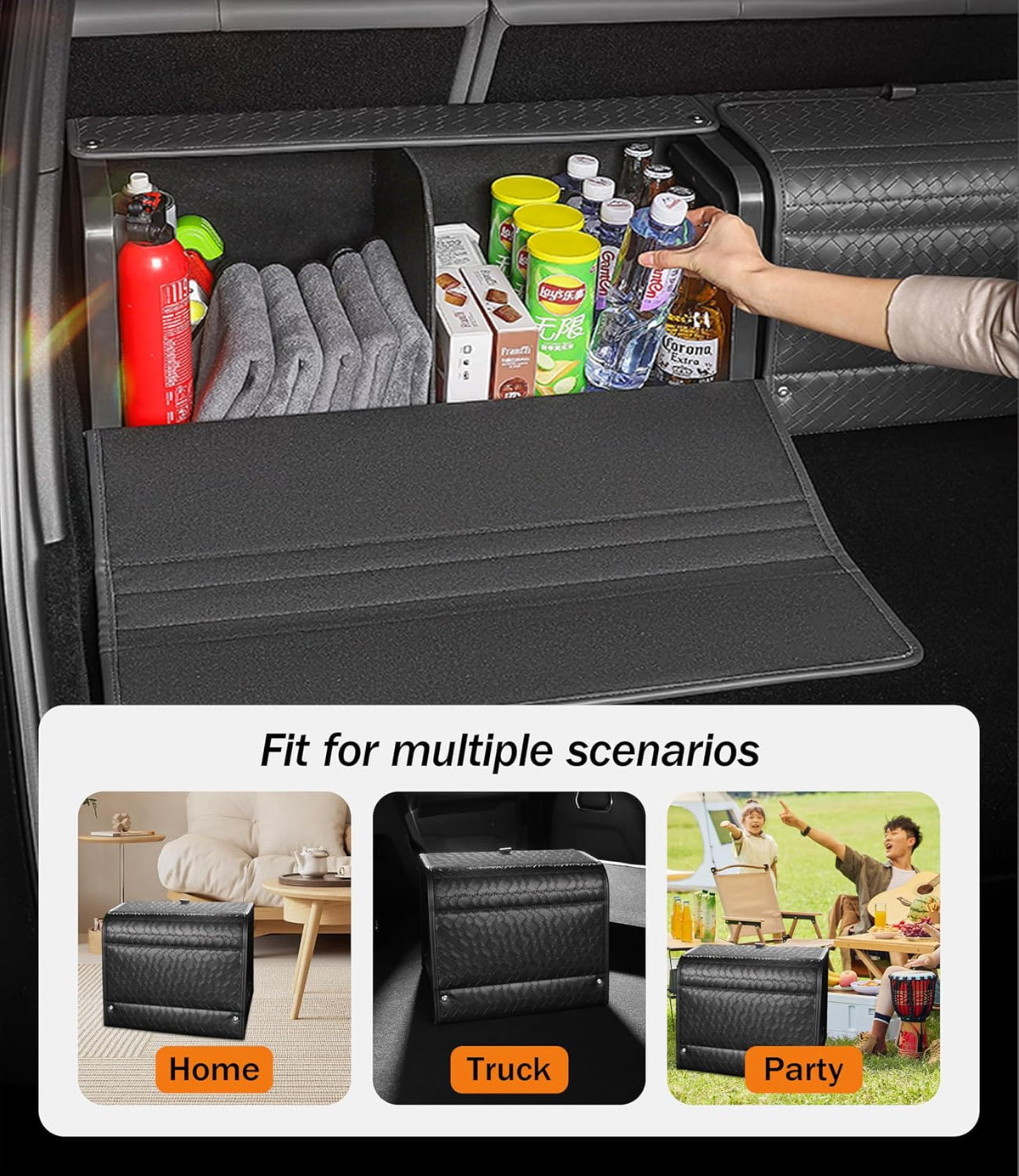 Trunk Organizer for suv,car storage organizer,lid Box,PU Leather & PP Honeycomb Board,Fixed with screws extremely sturdy,Collapsible and Adjustable(Reinforced: 15"L×13"W×12.4"H, 40lbs, 2K in³)